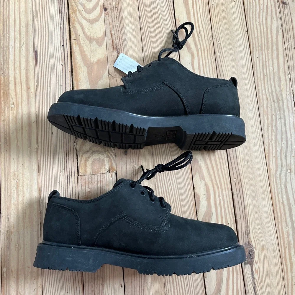 Timberland Waterproof Black Leather Oxford Lug Sole Mens 8 Shoes utility worn 1x